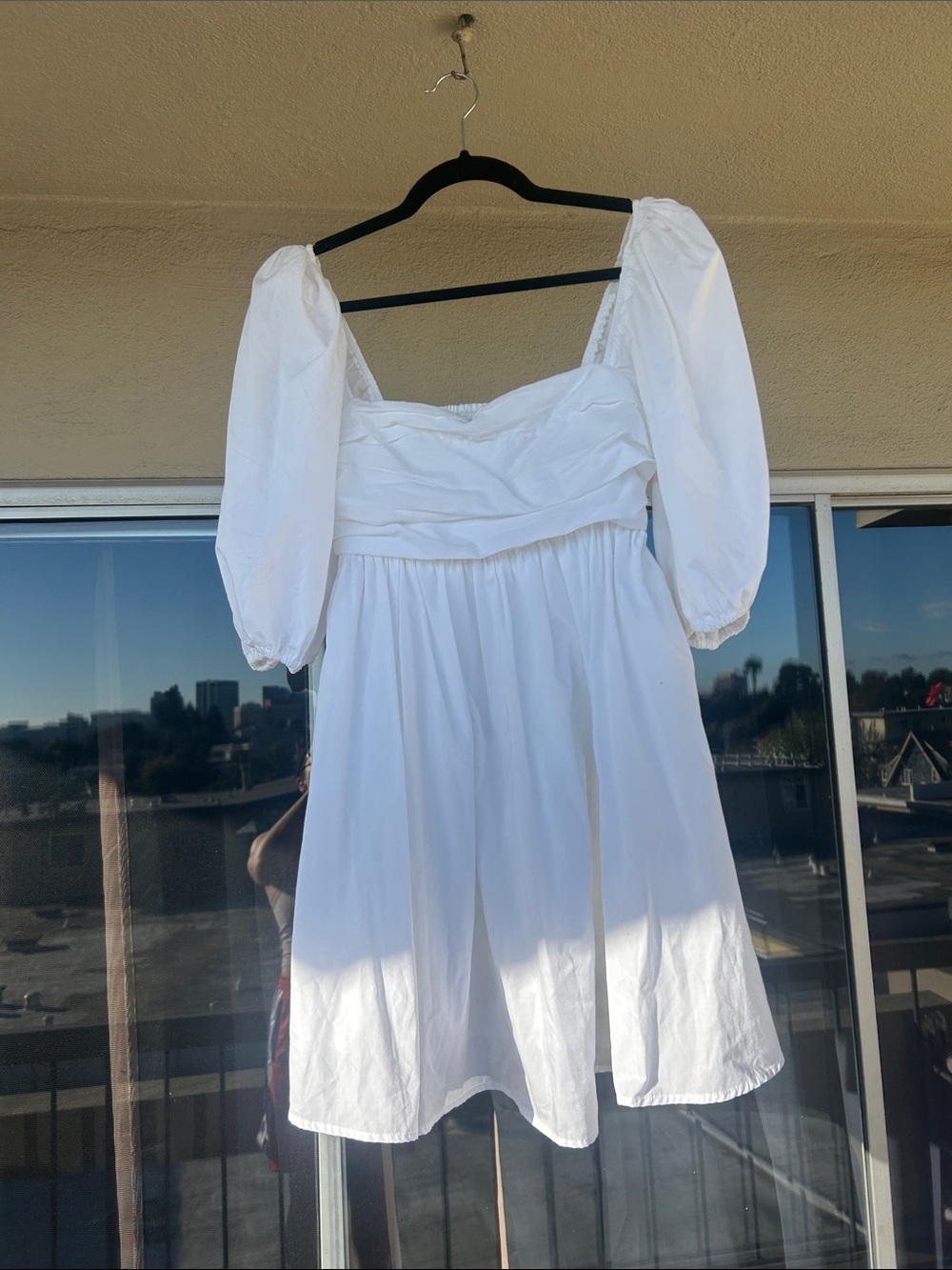 Abercrombie & Fitch White Puff Sleeve Square-Neck Mini Dress